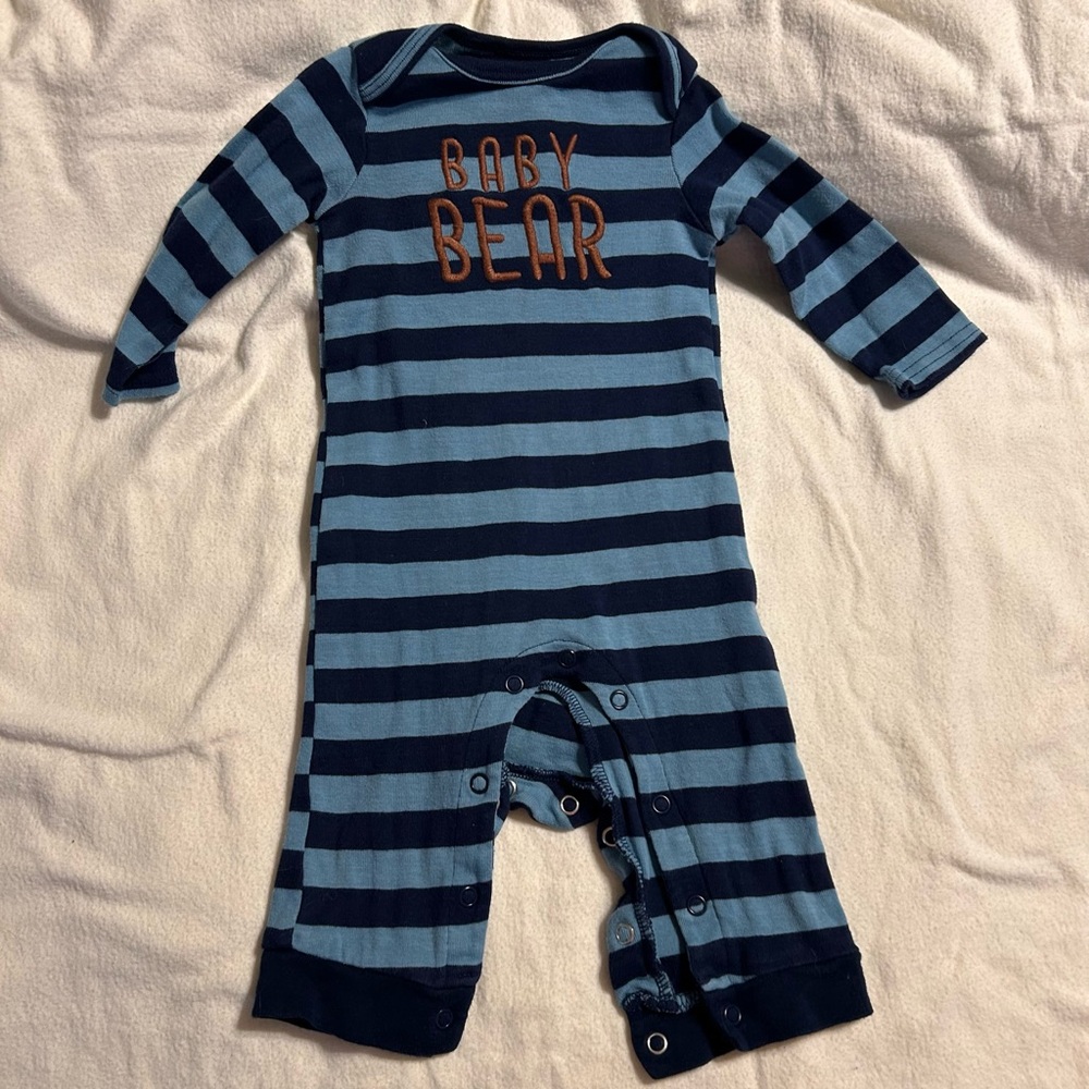 Carter's Blue‎ and Brown Baby Bear Striped One Piece